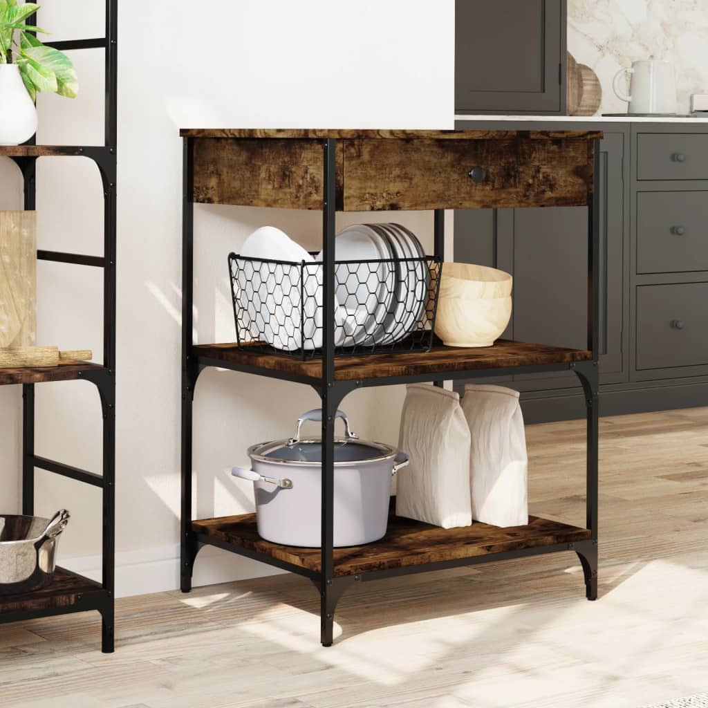 vidaXL Kitchen Trolley Smoked Oak 60x48x89,5 cm Engineered Wood
