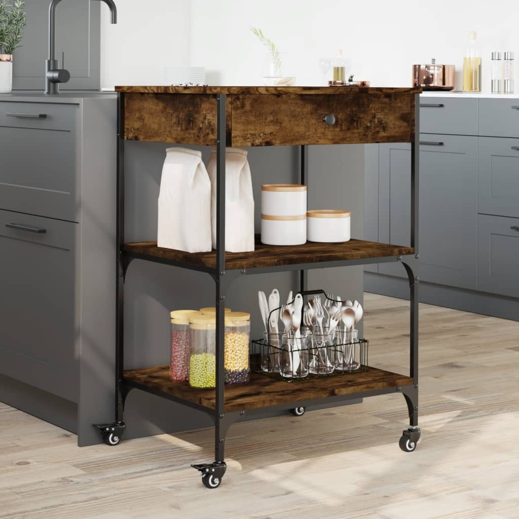 vidaXL Kitchen Trolley Smoked Oak 60x48x89,5 cm Engineered Wood