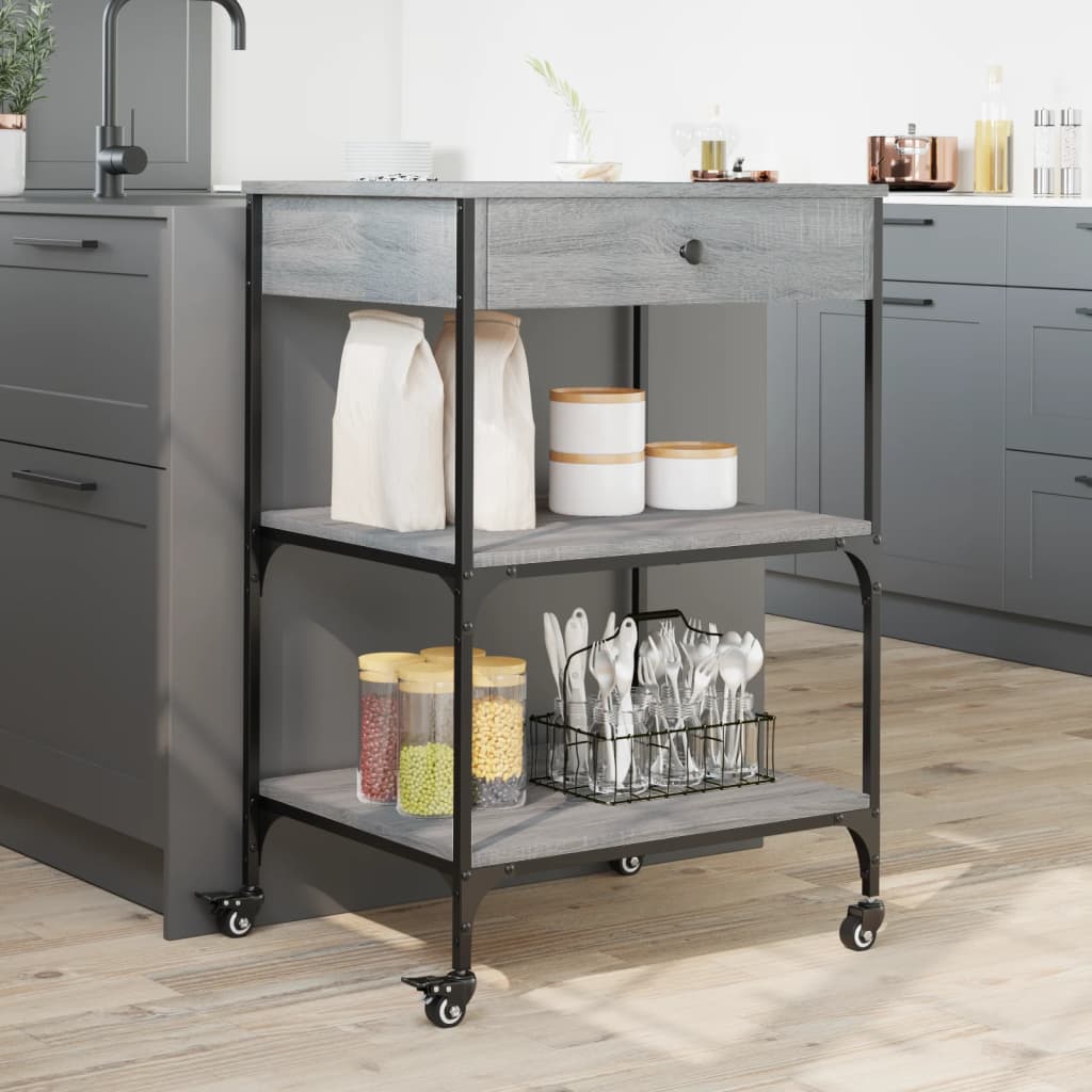vidaXL Kitchen Trolley Grey Sonoma 60x48x89.5 cm Engineered Wood