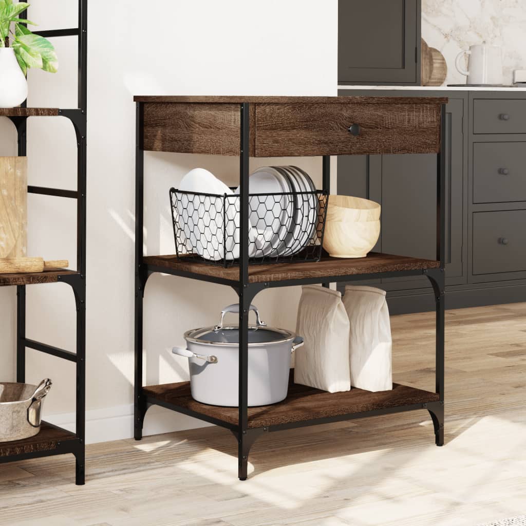 vidaXL Kitchen Trolley Brown Oak 60x48x89,5 cm Engineered Wood