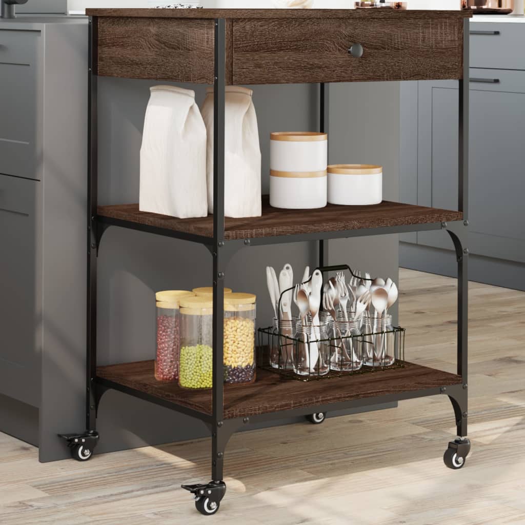 vidaXL Kitchen Trolley Brown Oak 60x48x89,5 cm Engineered Wood