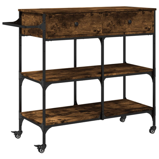 vidaXL Kitchen Trolley Smoked Oak 105x42x95 cm Engineered Wood