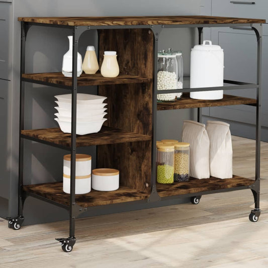 vidaXL Kitchen Trolley Smoked Oak 100x45x89.5 cm Engineered Wood