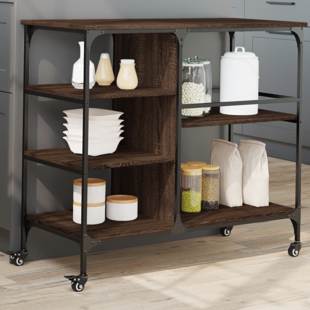 vidaXL Kitchen Trolley Brown Oak 100x45x89,5 cm Engineered Wood