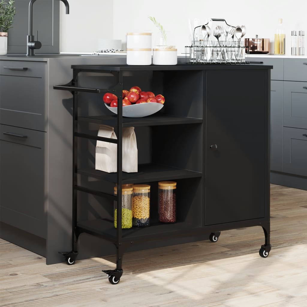 vidaXL Kitchen Trolley Black 87,5x38,5x84,5 cm Engineered Wood