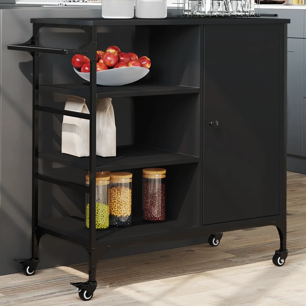 vidaXL Kitchen Trolley Black 87,5x38,5x84,5 cm Engineered Wood