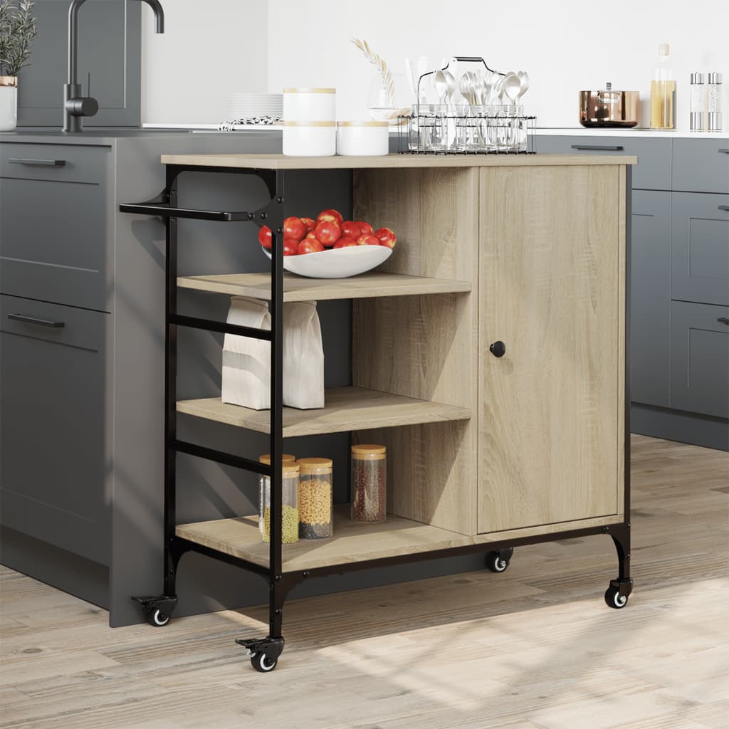 vidaXL Kitchen Trolley Sonoma Oak 87.5x38.5x84.5 cm Engineered Wood