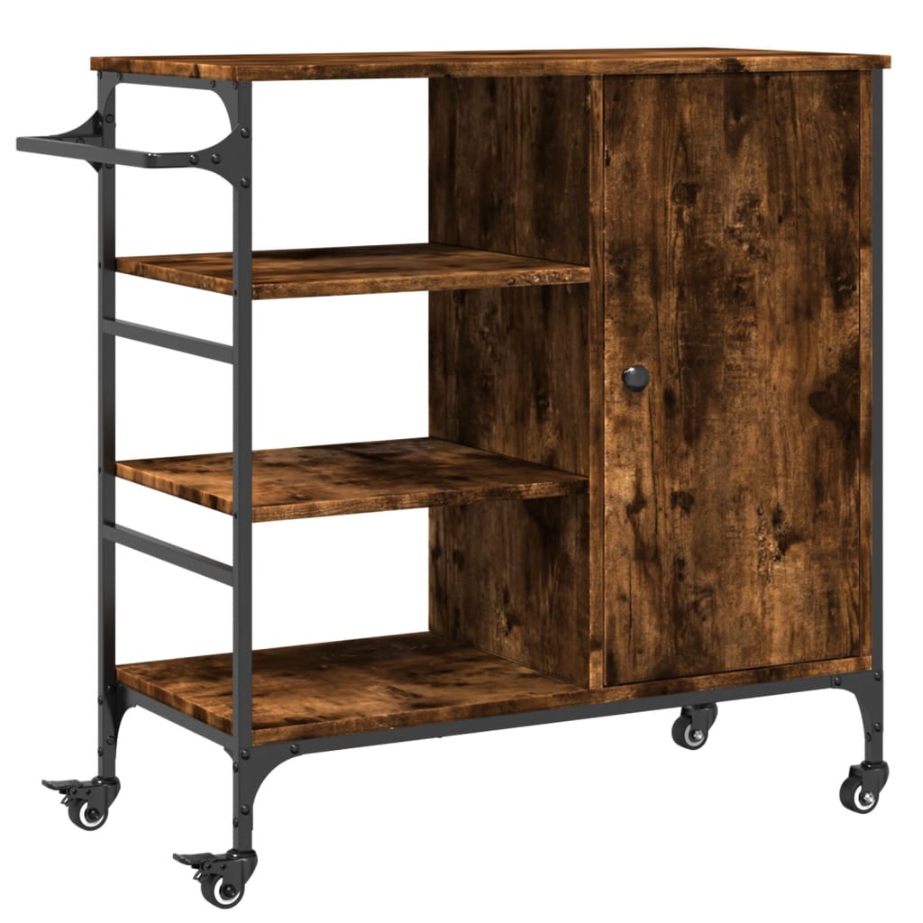 vidaXL Kitchen Trolley Smoked Oak 87,5x38,5x84,5 cm Engineered Wood