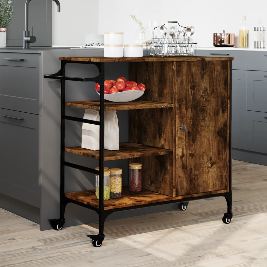 vidaXL Kitchen Trolley Smoked Oak 87,5x38,5x84,5 cm Engineered Wood