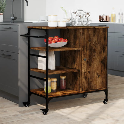 vidaXL Kitchen Trolley Smoked Oak 87,5x38,5x84,5 cm Engineered Wood