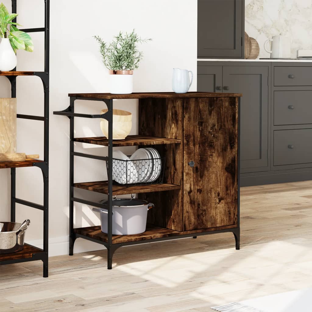 vidaXL Kitchen Trolley Smoked Oak 87,5x38,5x84,5 cm Engineered Wood