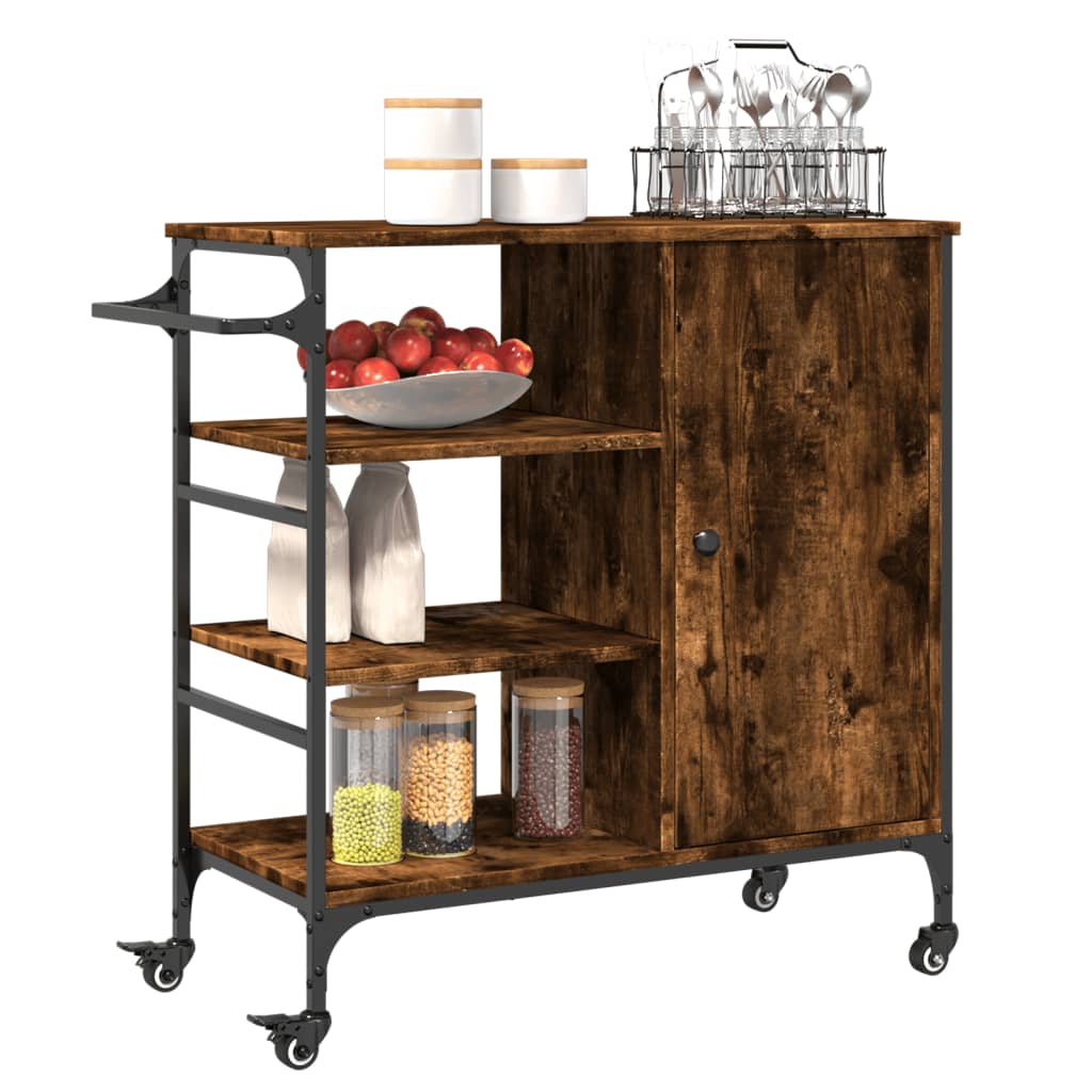 vidaXL Kitchen Trolley Smoked Oak 87.5x38.5x84.5 cm Engineered Wood