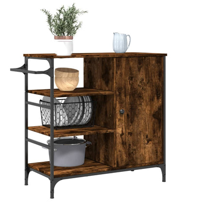 vidaXL Kitchen Trolley Smoked Oak 87,5x38,5x84,5 cm Engineered Wood