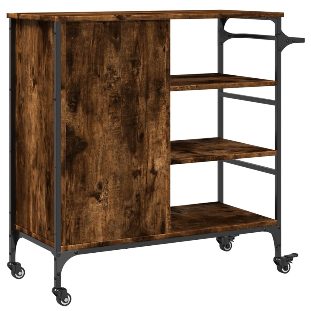 vidaXL Kitchen Trolley Smoked Oak 87,5x38,5x84,5 cm Engineered Wood