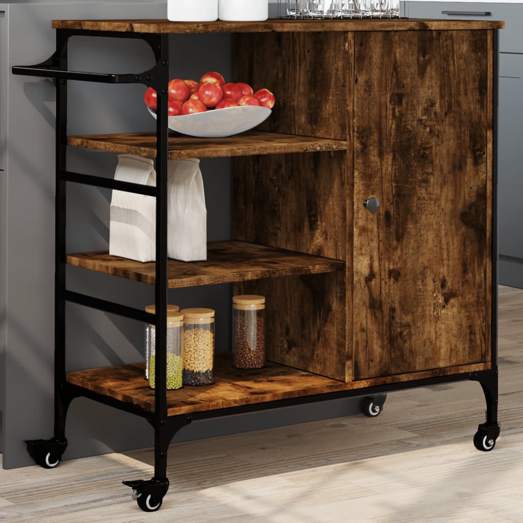 vidaXL Kitchen Trolley Smoked Oak 87,5x38,5x84,5 cm Engineered Wood