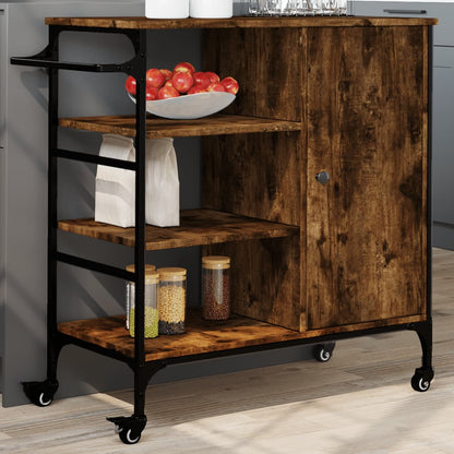 vidaXL Kitchen Trolley Smoked Oak 87,5x38,5x84,5 cm Engineered Wood