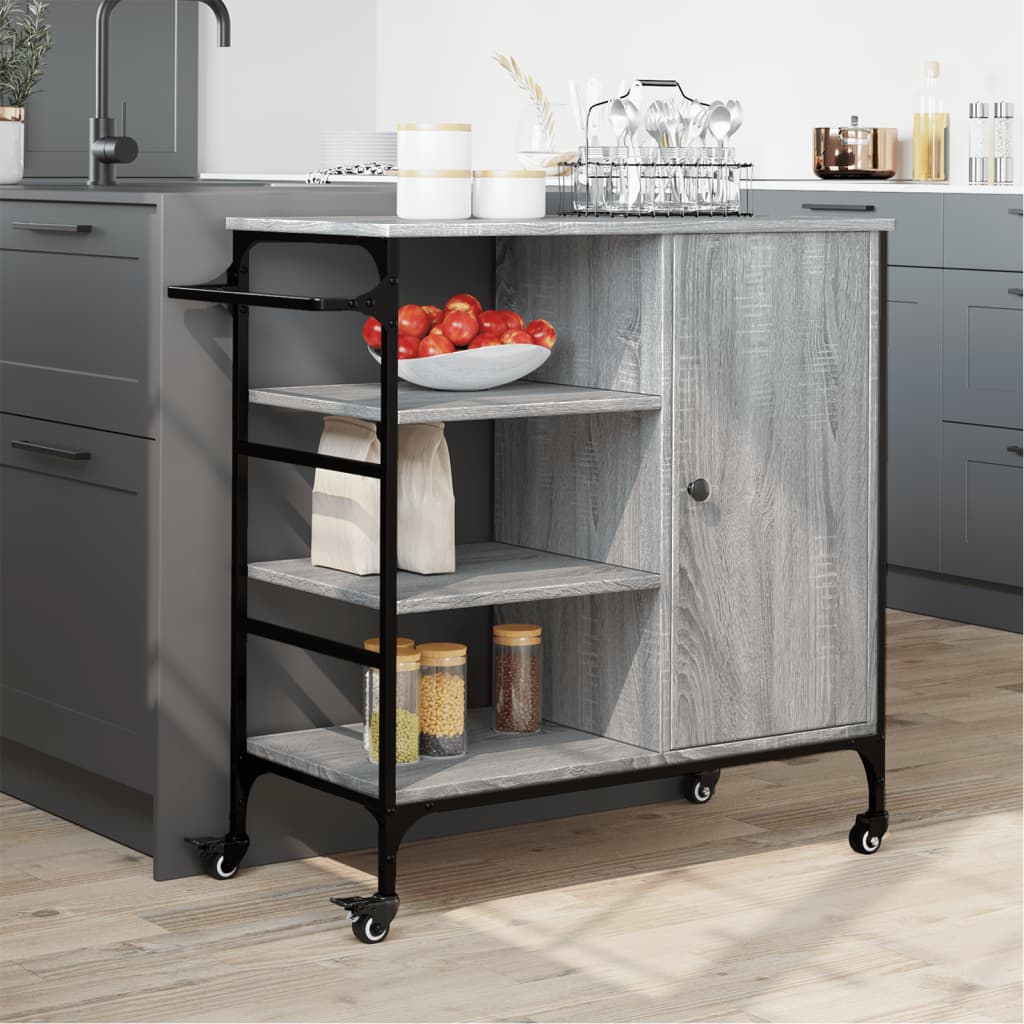 vidaXL Kitchen Trolley Grey Sonoma 87,5x38,5x84,5 cm Engineered Wood