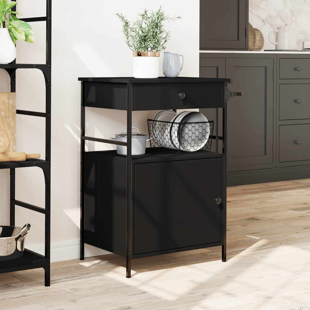vidaXL Kitchen Trolley Black 56x43x89,5 cm Engineered Wood