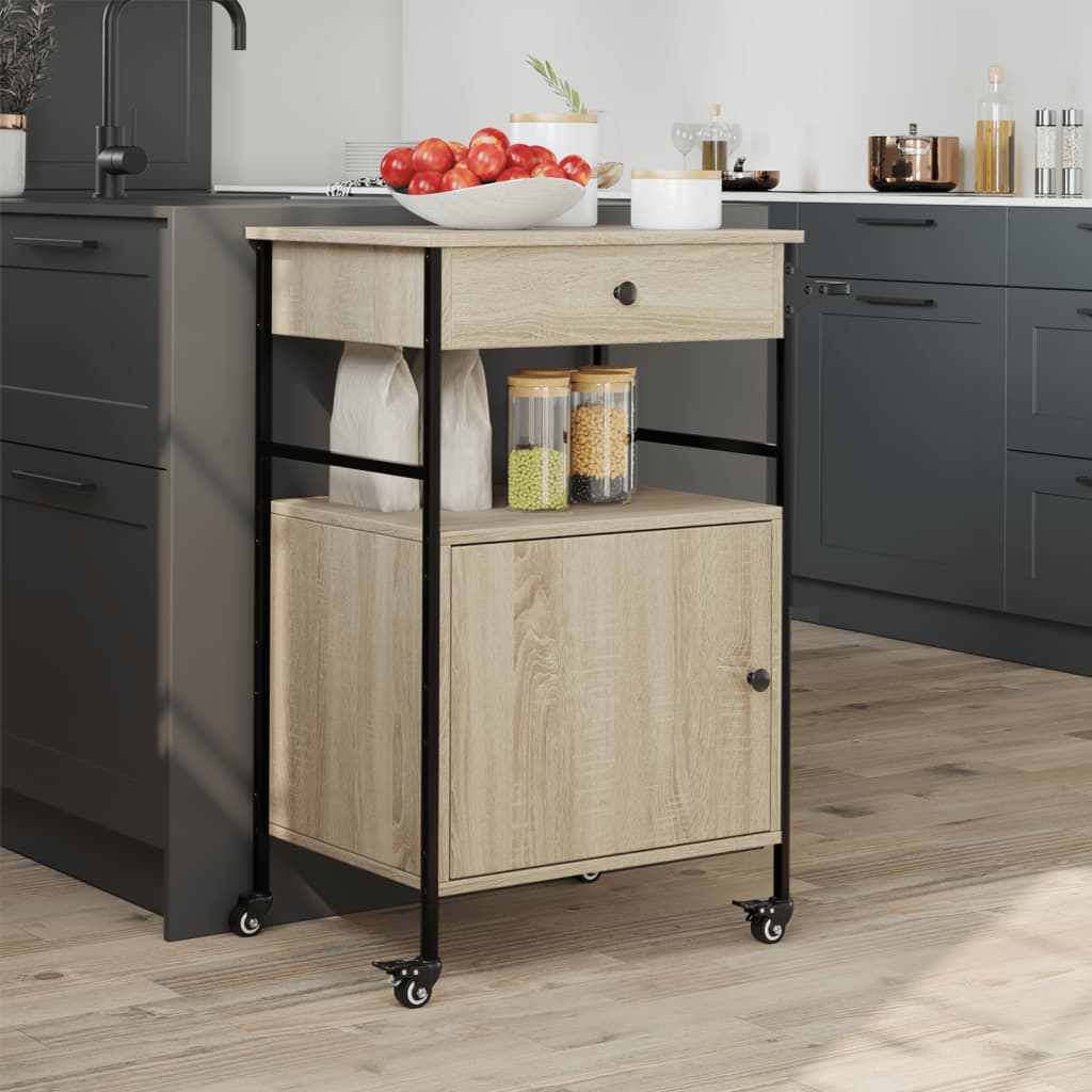 vidaXL Kitchen Trolley Sonoma Oak 56x43x89,5 cm Engineered Wood