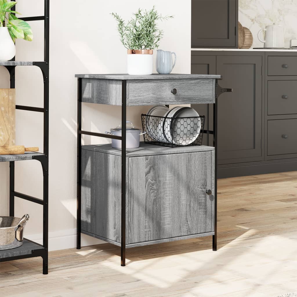 vidaXL Kitchen Trolley Grey Sonoma 56x43x89,5 cm Engineered Wood