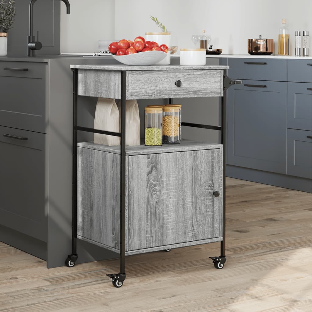 vidaXL Kitchen Trolley Grey Sonoma 56x43x89,5 cm Engineered Wood