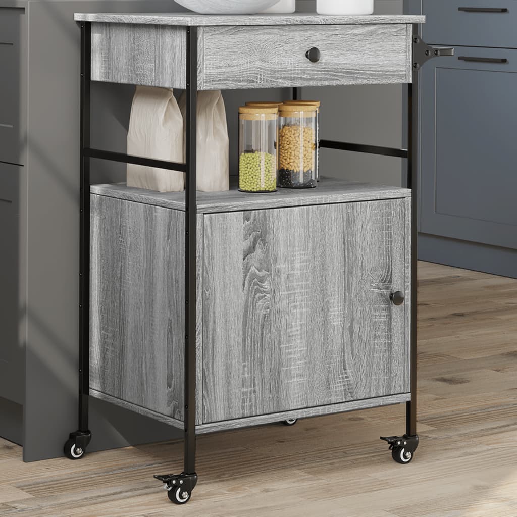 vidaXL Kitchen Trolley Grey Sonoma 56x43x89,5 cm Engineered Wood