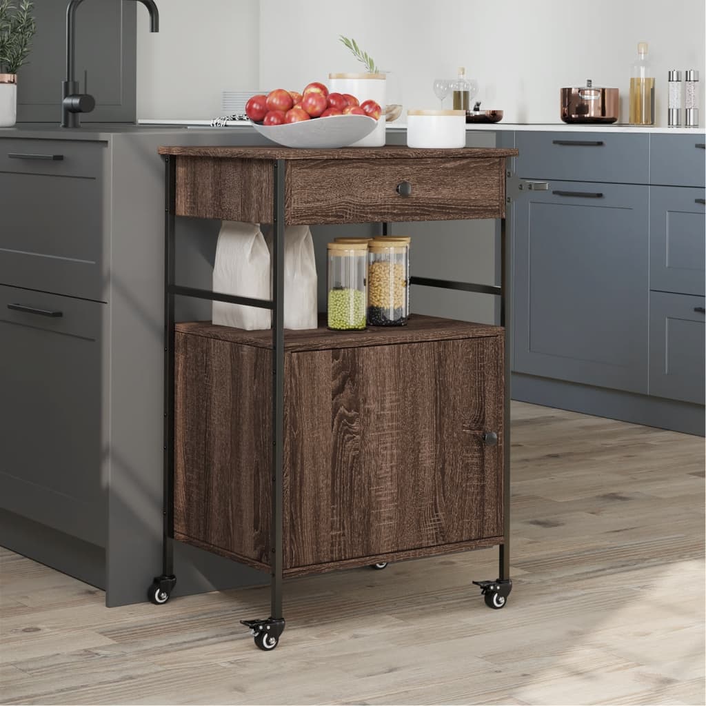 vidaXL Kitchen Trolley Brown Oak 56x43x89,5 cm Engineered Wood