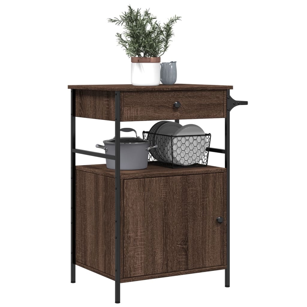 vidaXL Kitchen Trolley Brown Oak 56x43x89.5 cm Engineered Wood
