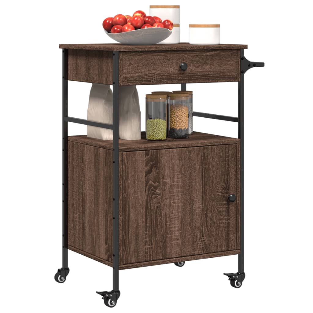 vidaXL Kitchen Trolley Brown Oak 56x43x89.5 cm Engineered Wood