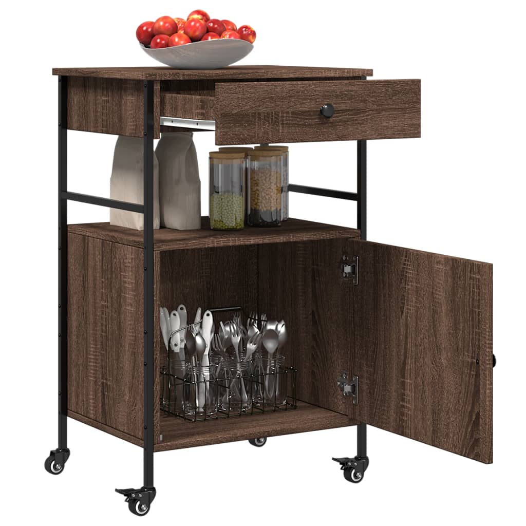 vidaXL Kitchen Trolley Brown Oak 56x43x89.5 cm Engineered Wood