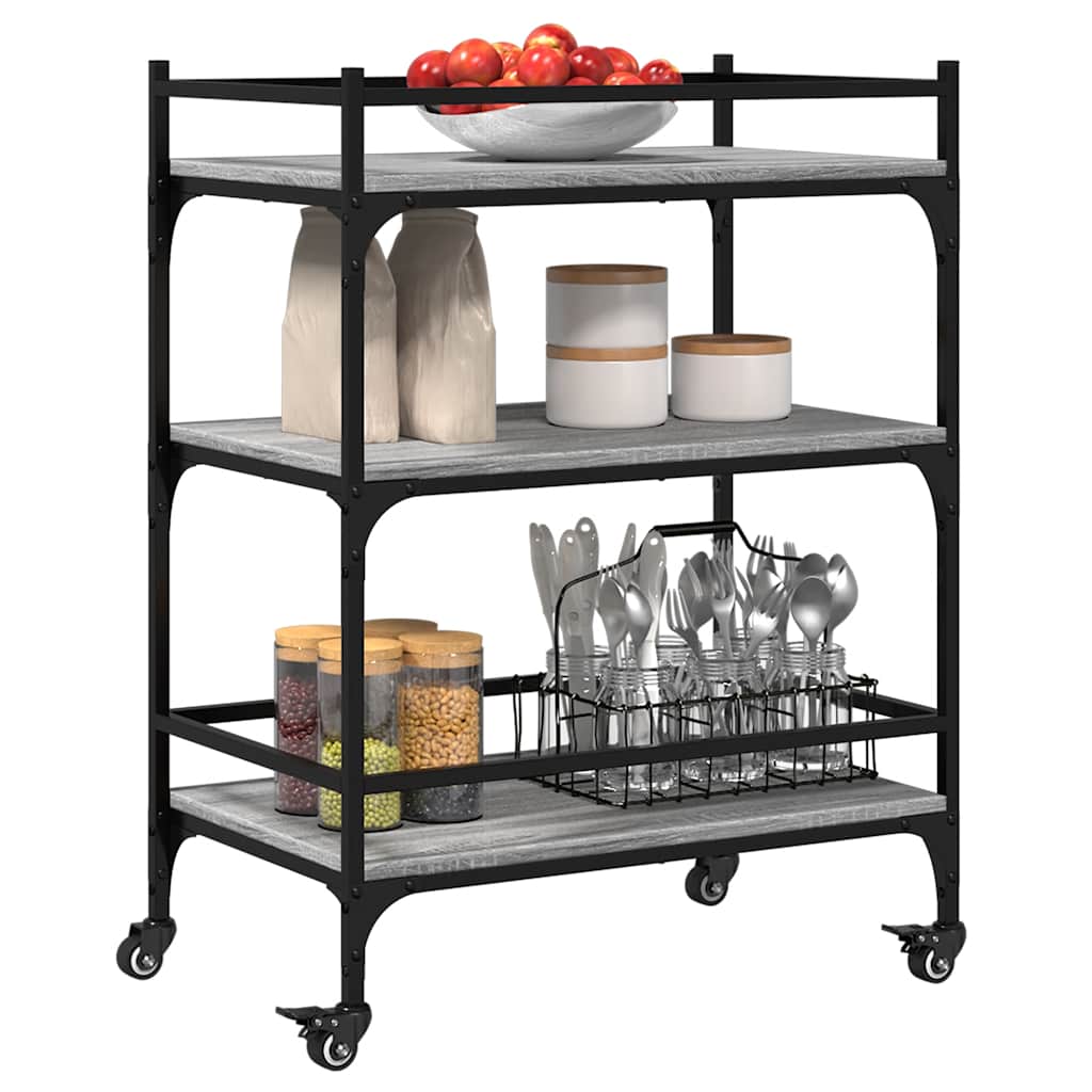 vidaXL Kitchen Trolley Grey Sonoma 65x40x86,5 cm Engineered Wood