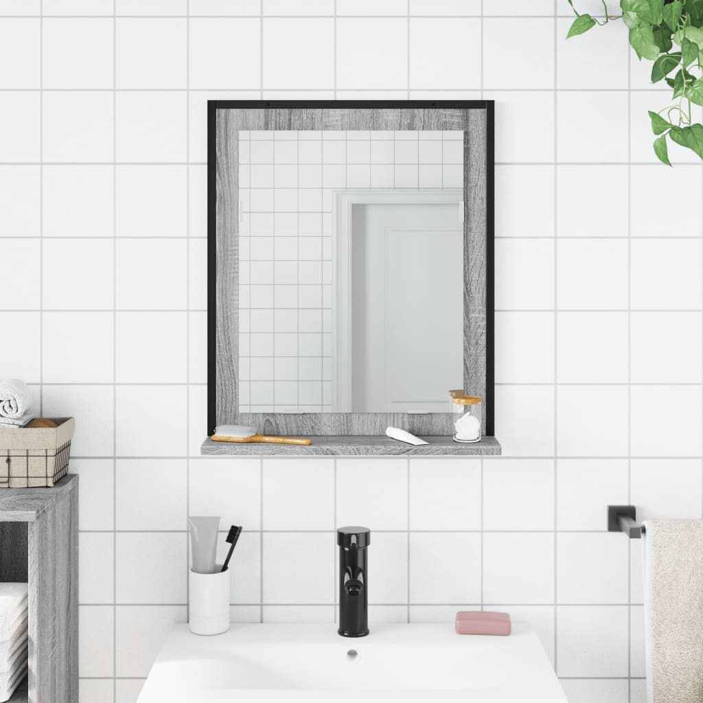 vidaXL Bathroom Mirror with Shelf Grey Sonoma 50x12x60 cm
