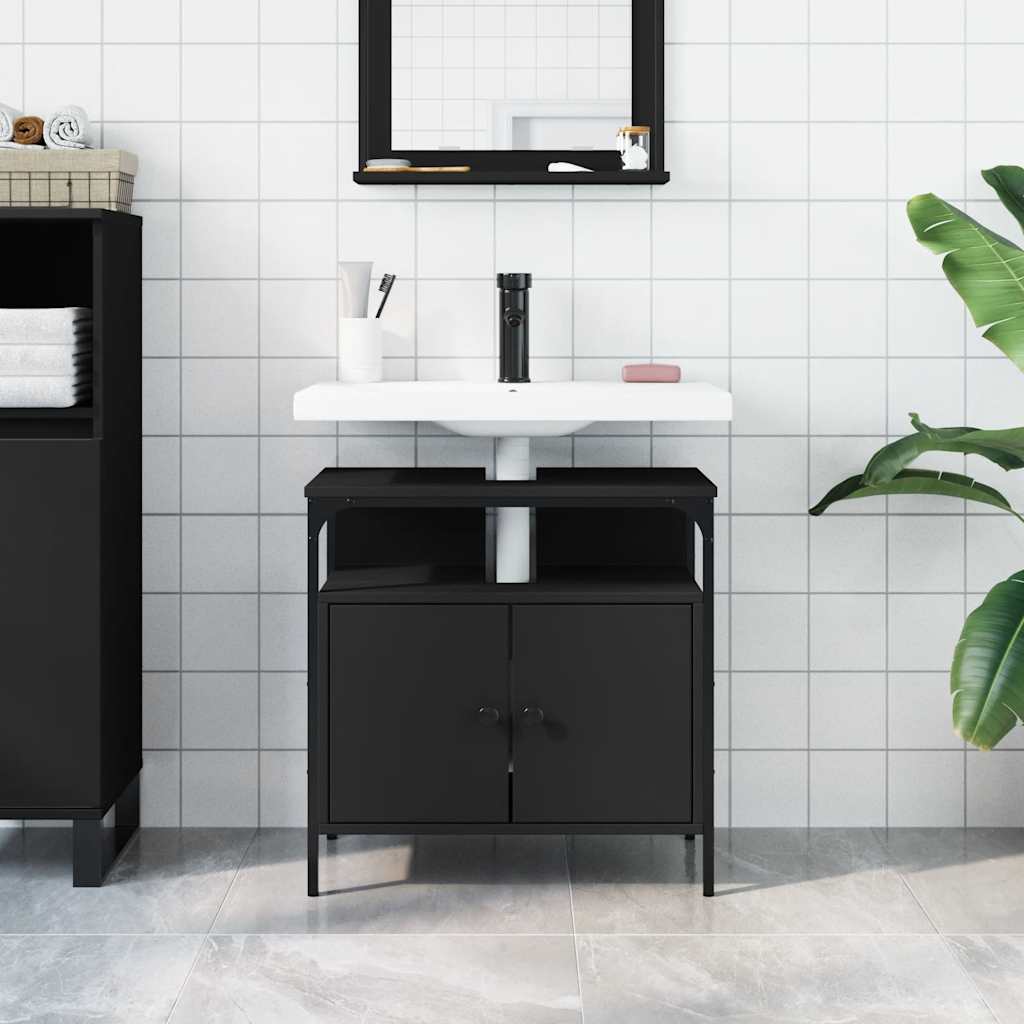 vidaXL Bathroom Sink Cabinet | Black | Engineered wood | Medium