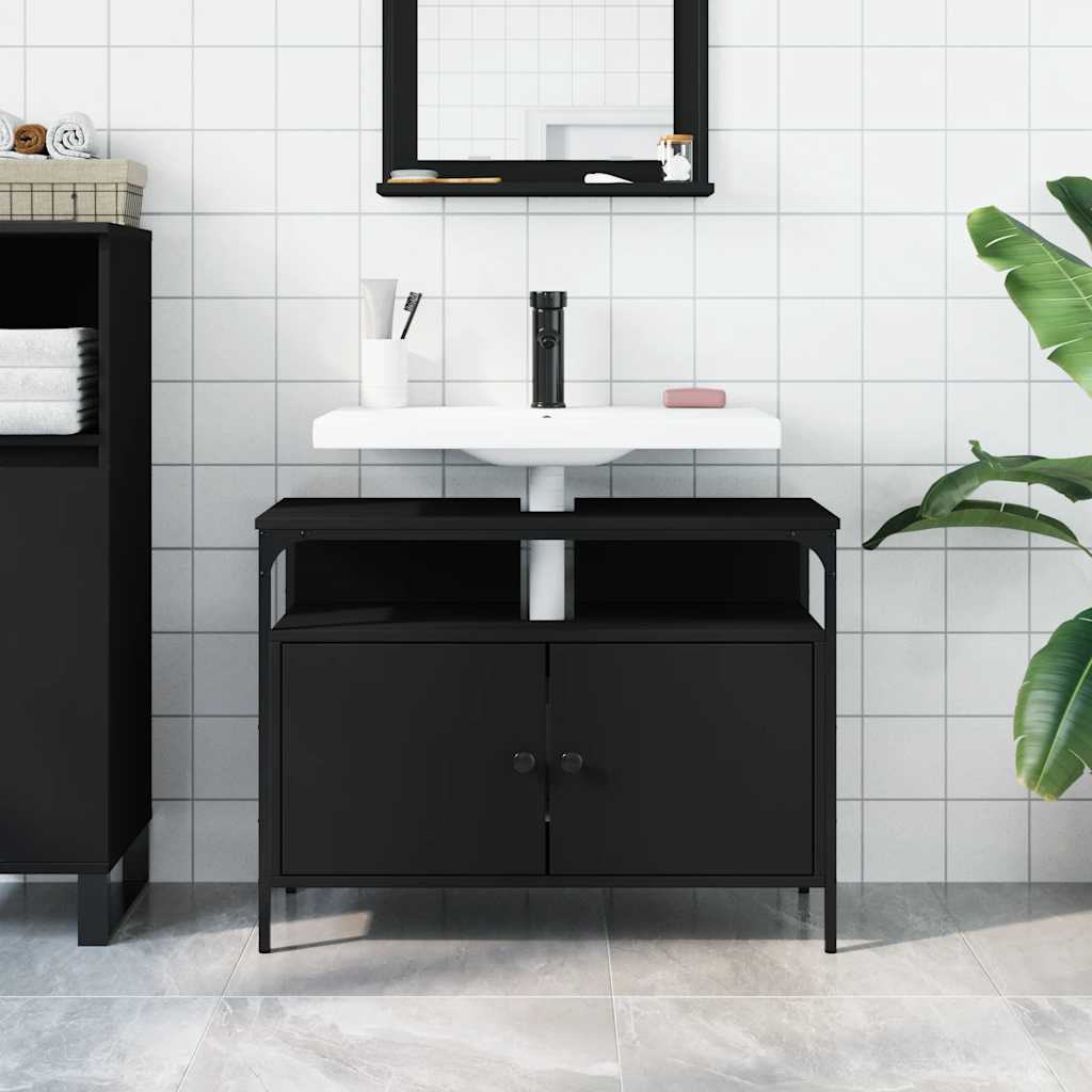 vidaXL Bathroom Sink Cabinet Black 80x30x60 cm Engineered Wood