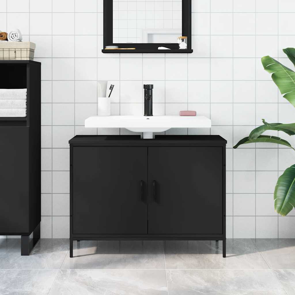 vidaXL Bathroom Sink Cabinet Black 80x30x60 cm Engineered Wood