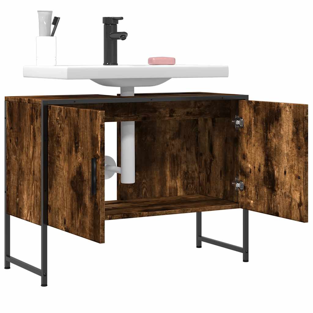 vidaXL Bathroom Sink Cabinet Smoked Oak 80x33x60 cm Engineered Wood