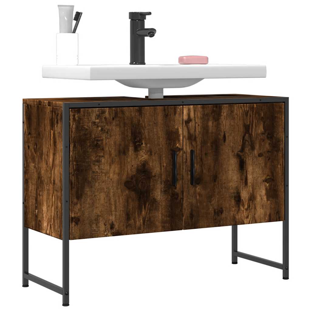 vidaXL Bathroom Sink Cabinet Smoked Oak 80x33x60 cm Engineered Wood