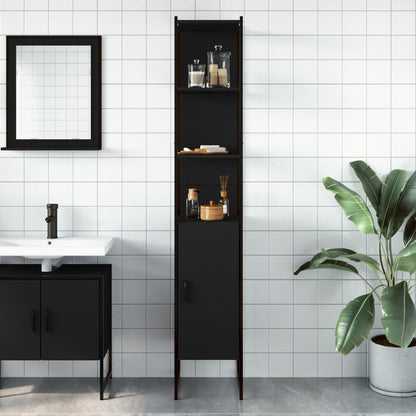 vidaXL Tall Bathroom Cabinet | Black | Engineered wood | Rectangular