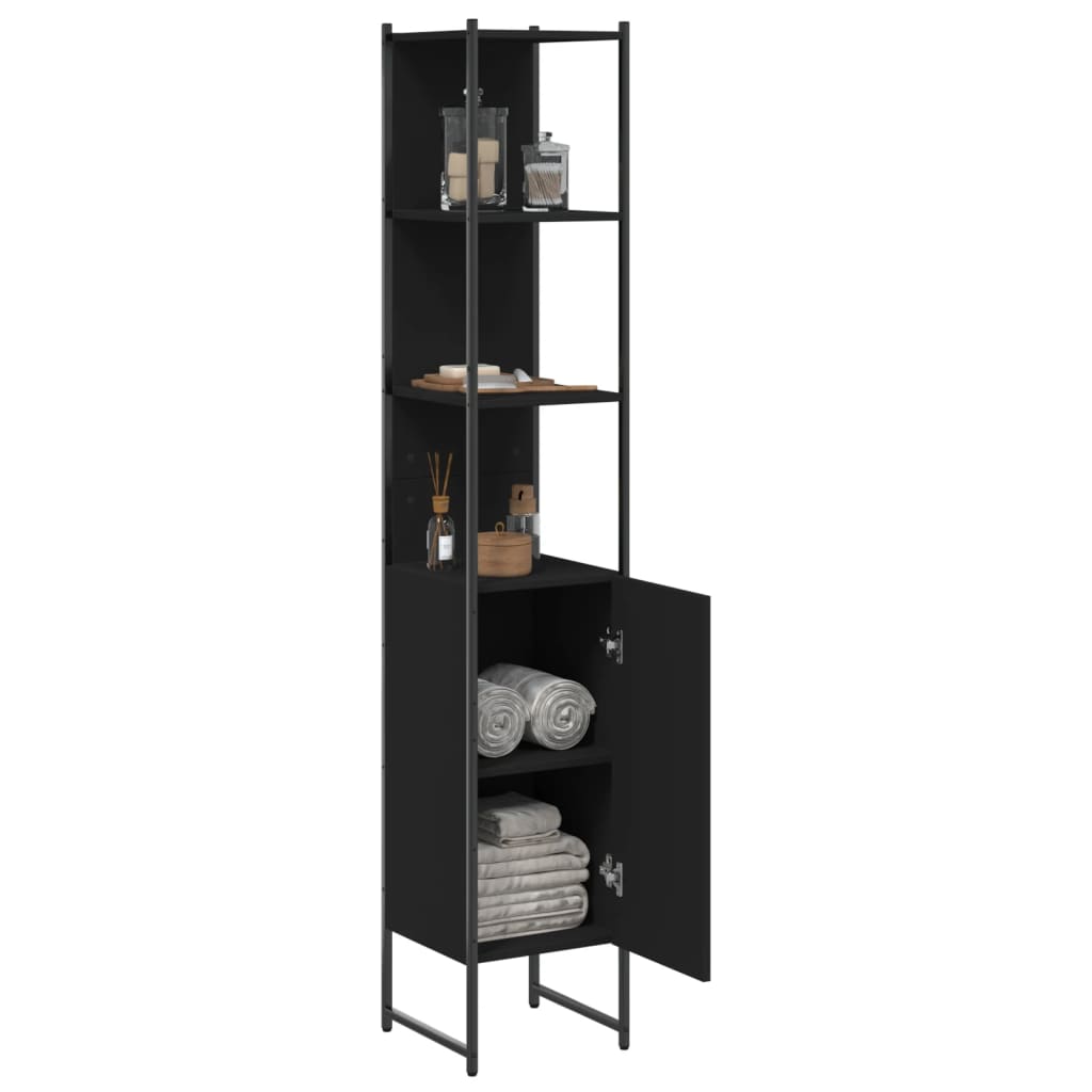 vidaXL Tall Bathroom Cabinet | Black | Engineered wood | Rectangular