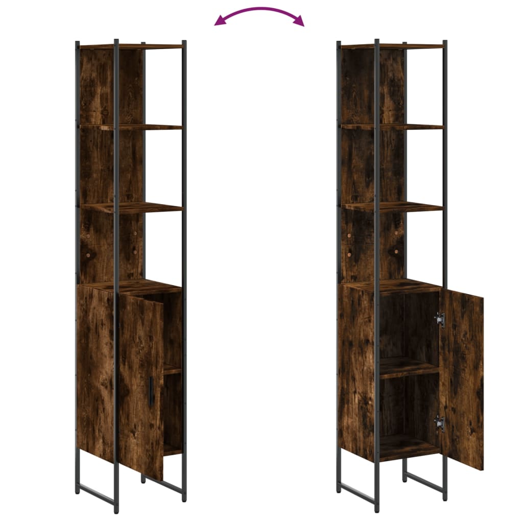 vidaXL Bathroom Cabinet Smoked Oak 33x33x185.5 cm Engineered Wood