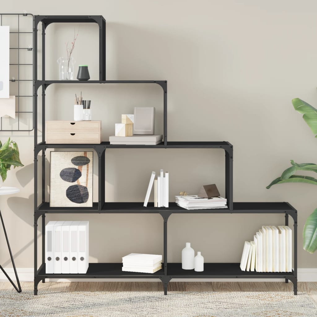 vidaXL Bookcase 4-Stair Black 139x33.5x149 cm Engineered Wood