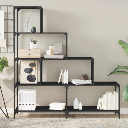 vidaXL Bookcase 4-Stair Black 139x33.5x149 cm Engineered Wood