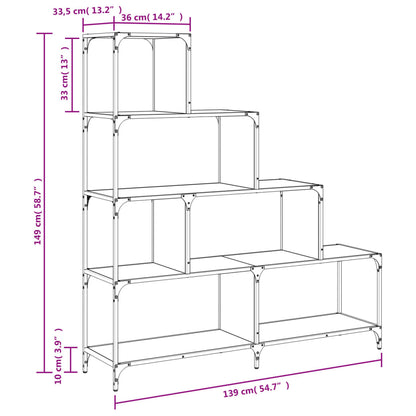 vidaXL Bookcase 4-Stair Smoked Oak 139x33.5x149 cm Engineered Wood
