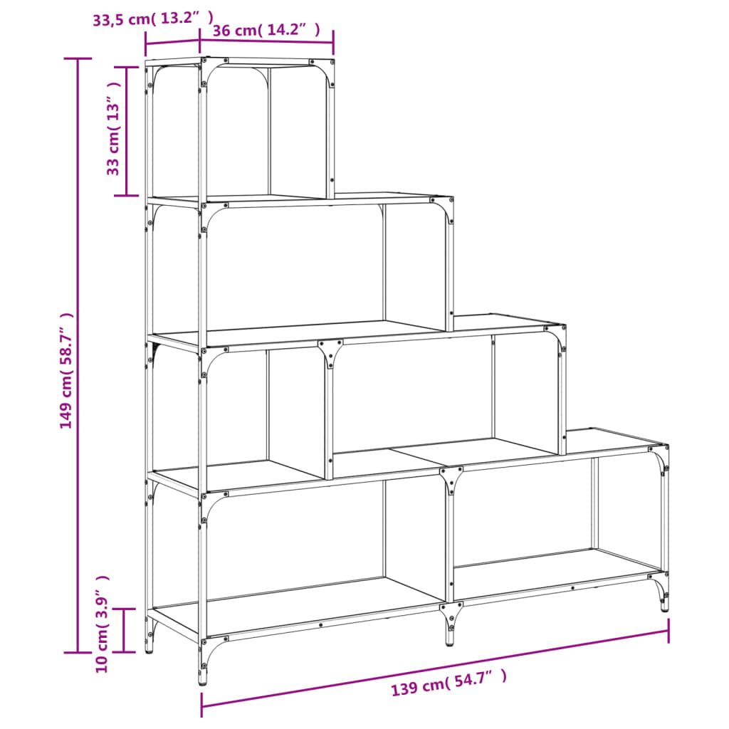 vidaXL Bookcase 4-Stair Grey Sonoma 139x33.5x149 cm Engineered Wood