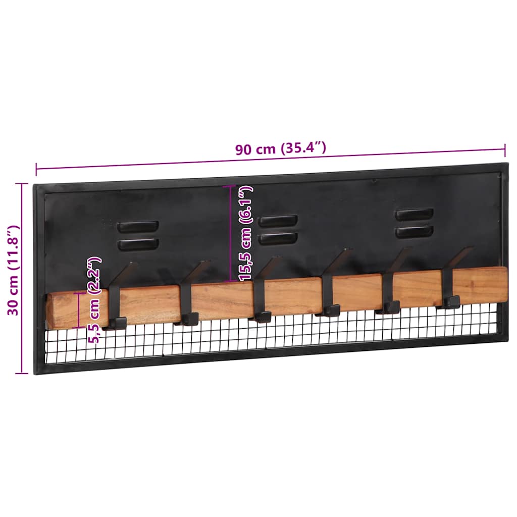 vidaXL Wall-mounted Coat Rack 90x11x30 cm Solid Wood Mango