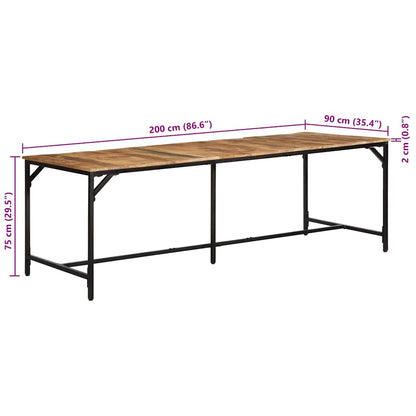 vidaXL Dining Table 220x90x75 cm Solid Wood Rough Mango