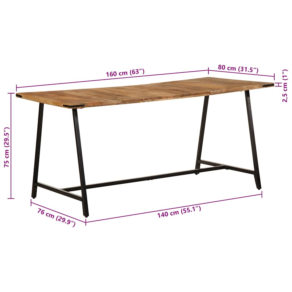 vidaXL Dining Table 160x80x75 cm Solid Wood Mango
