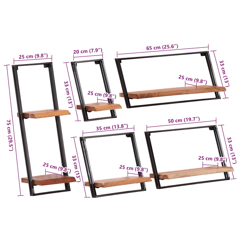 vidaXL Wall Shelves 5 pcs Solid Wood Acacia