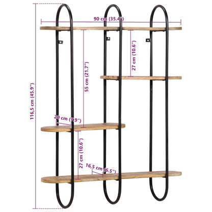 vidaXL Wall Shelf 90x20x116.5 cm Solid Rough Wood Mango