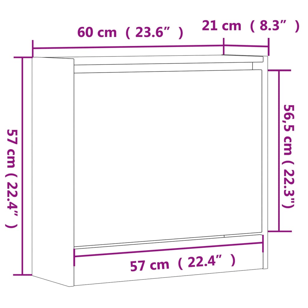 vidaXL Shoe Cabinet Concrete Grey 60x21x57 cm Engineered Wood